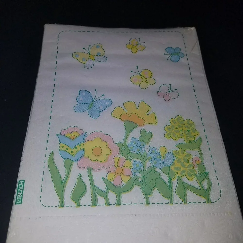 VTG Beach Products Paper Table Cover 54x88 Flowers Butterflies Spring Easter NOS